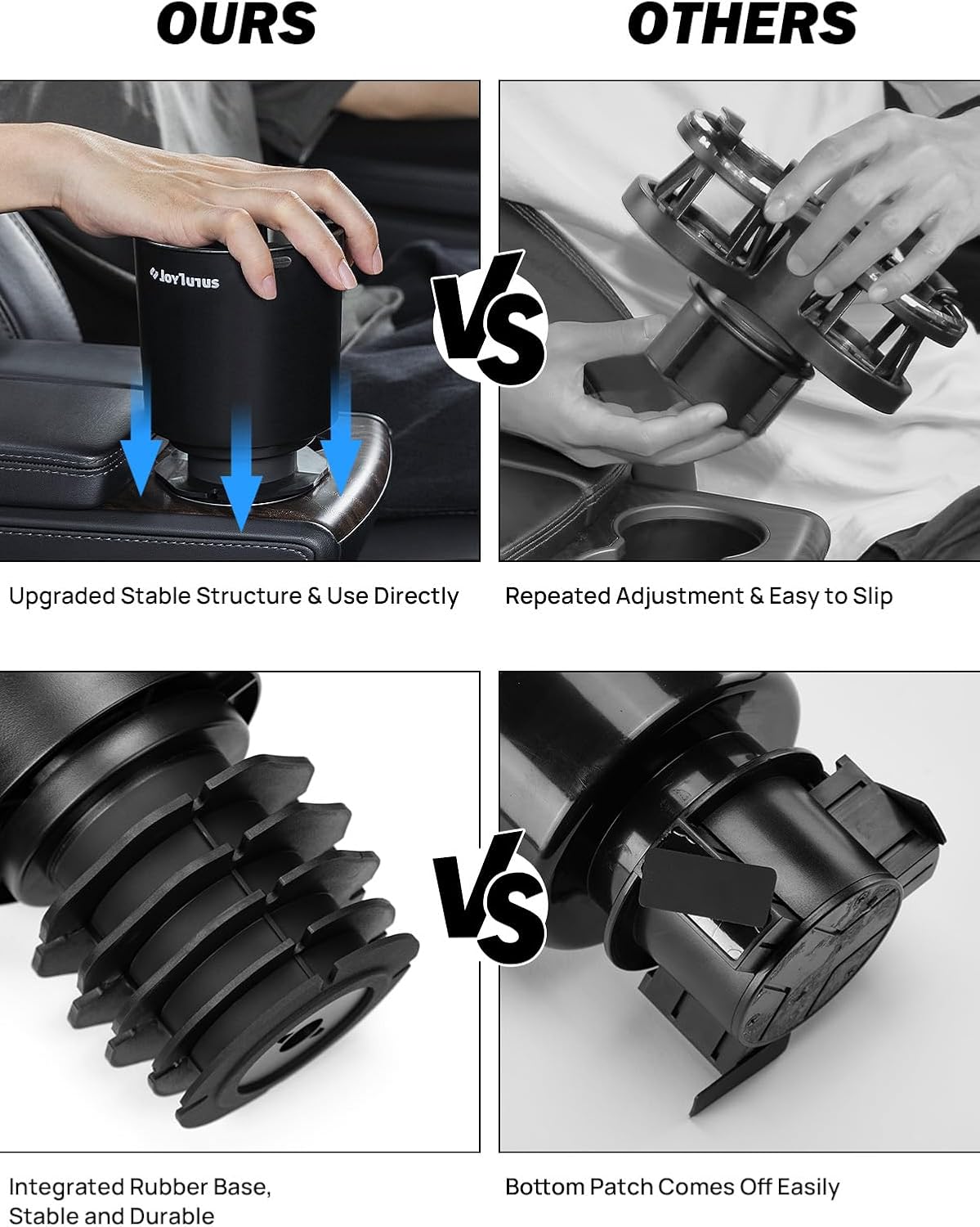 JOYTUTUS Upgraded Car Cup Holder Expander with Offset Base, Compatible YETI, Hydro Flask, Nalgene, for Hold 18-40 oz Bottles and Mugs, Other in 3.4''-3.8'' (2 Pack), Black