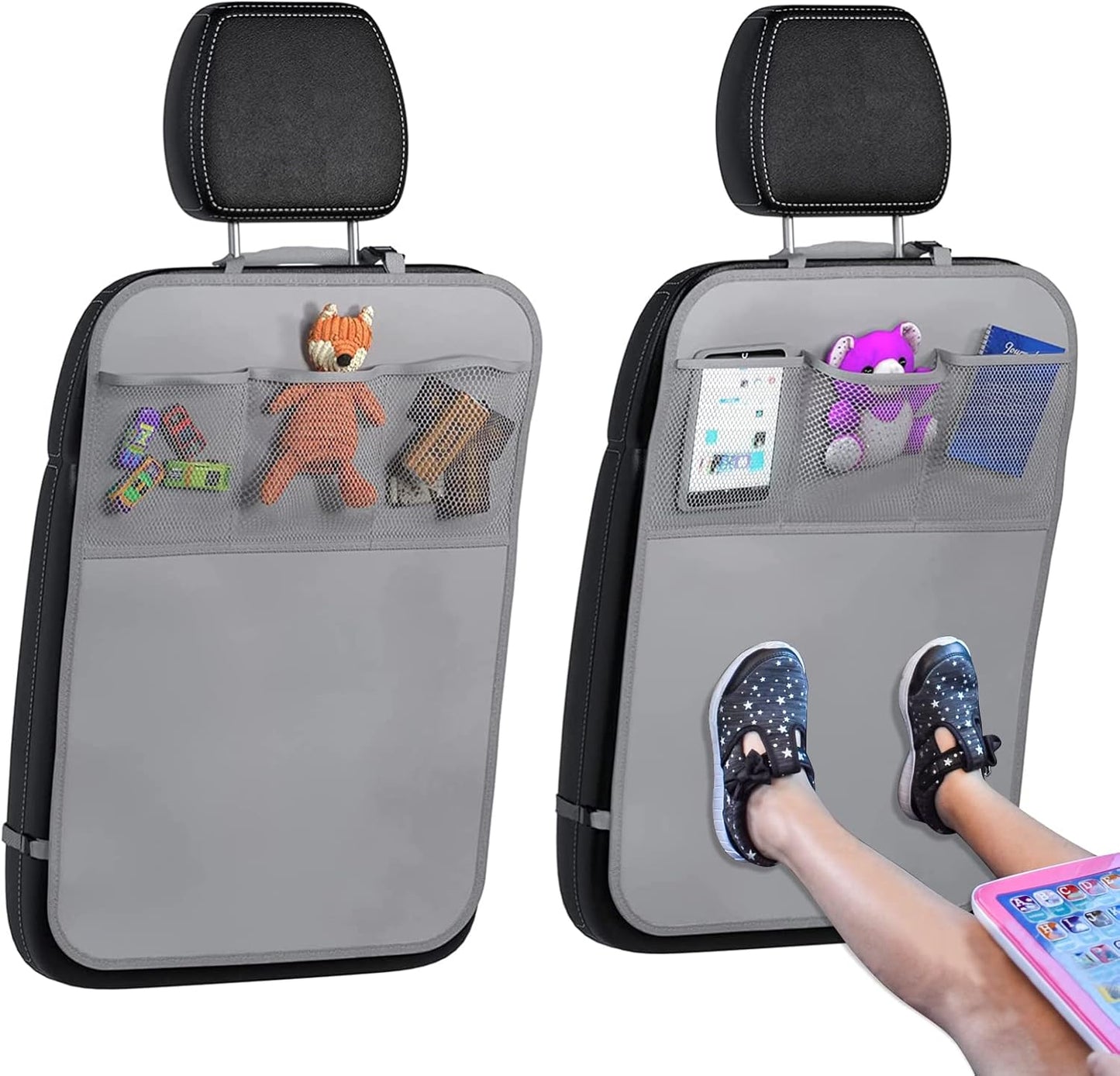 lebogner Back Seat Cover for Kids, 2 Pack Kick Mats Backseat Protector, Car Interior Travel Accessories Waterproof Kick Guard for Vehicles to Protect from Dirt, Mud & Scratches of Kids Feet, Beige
