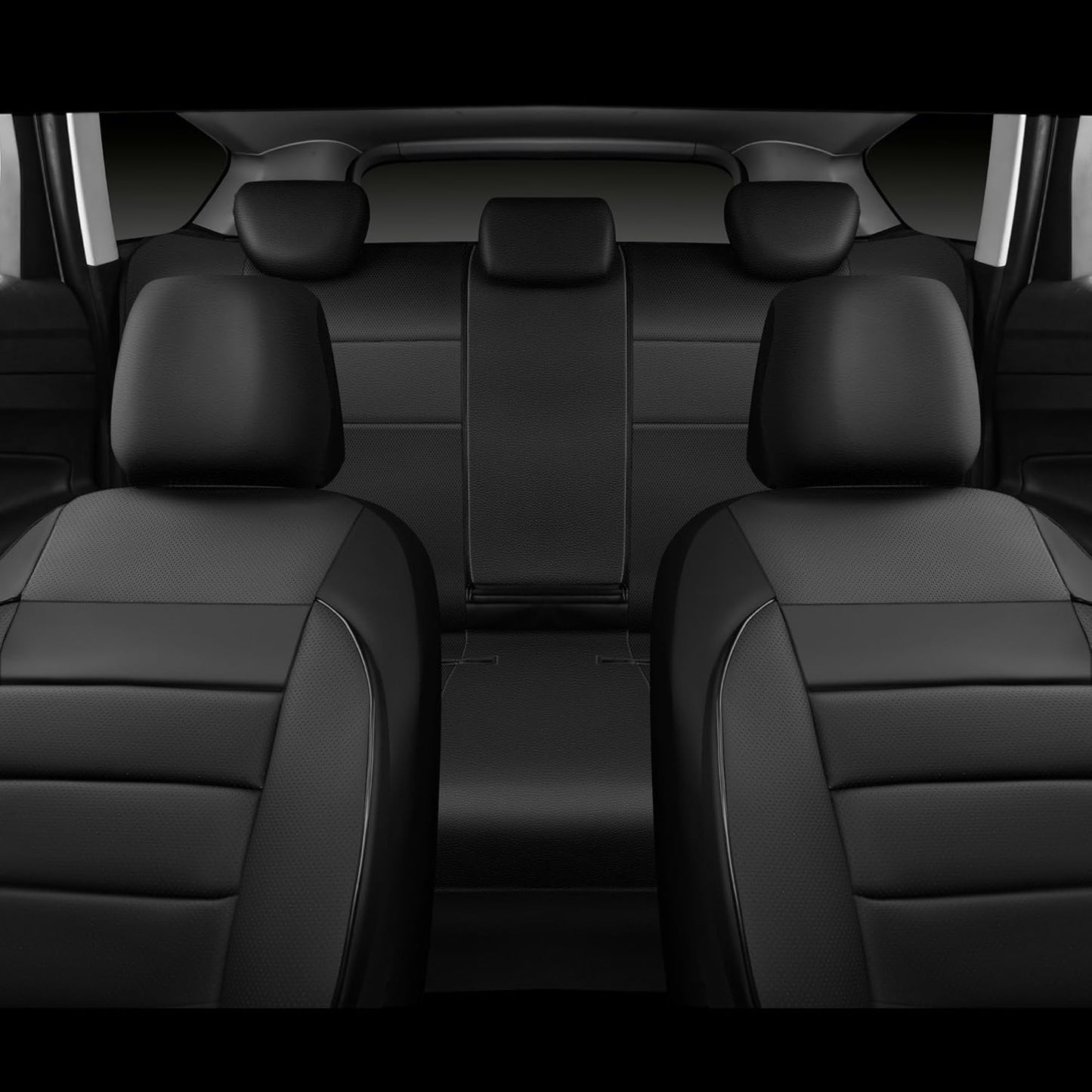 CAR PASS Leather Seat Covers Full Set Universal Water Resistant 3D Foam Back Support, Luxury Comfort Automotive 5 Seat Covers All Season Fit for SUV,Sedan,Van, Airbag Compatible Elegance(Black)