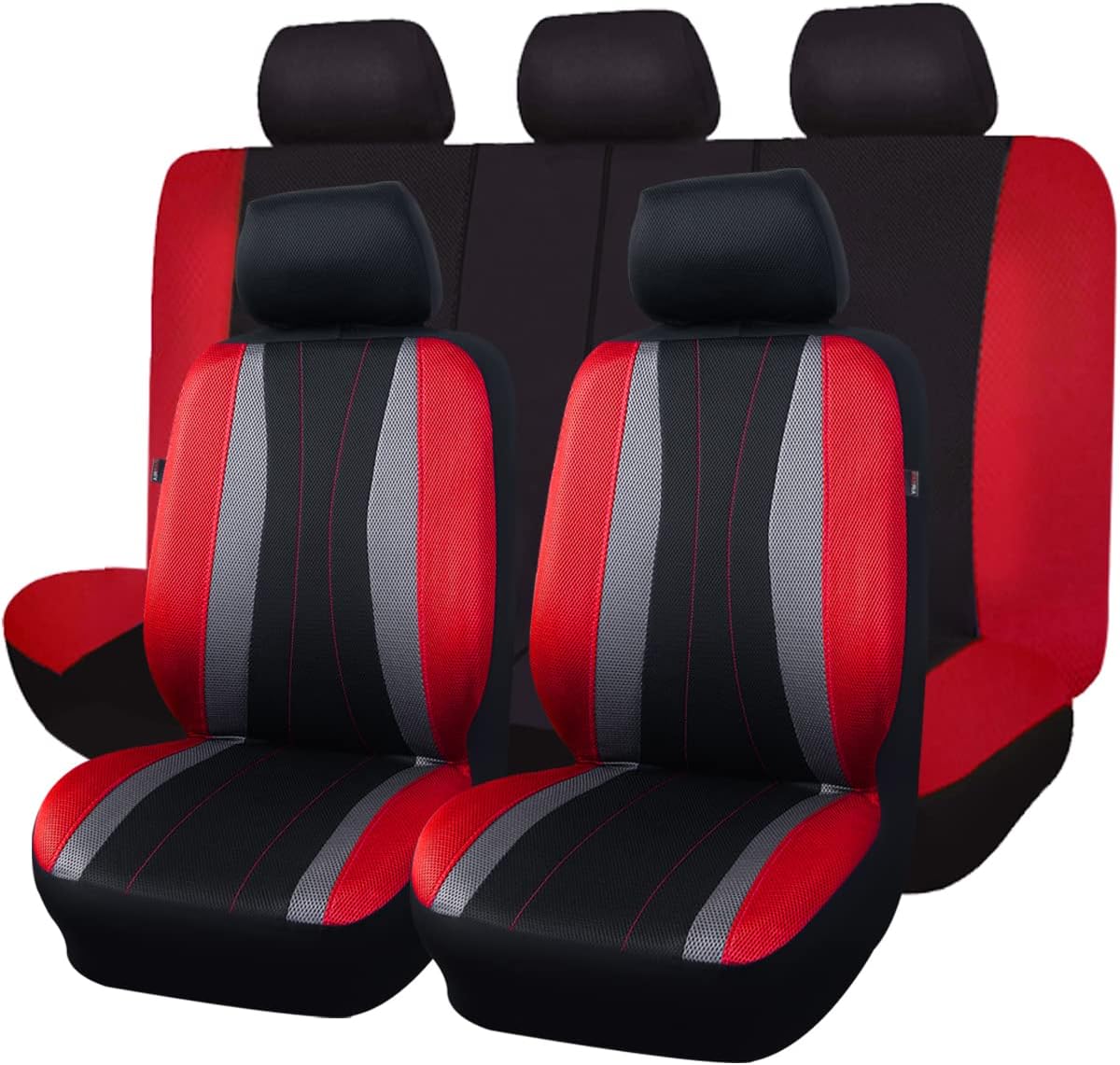 Flying Banner car seat Covers Full Set Faux Leather Air Mesh Breathable Man Lady Airbag Compatible Rear Bench Split 40/60 50/50 60/40 Truck Pick Up (Full Set - Low Back, Black Black)