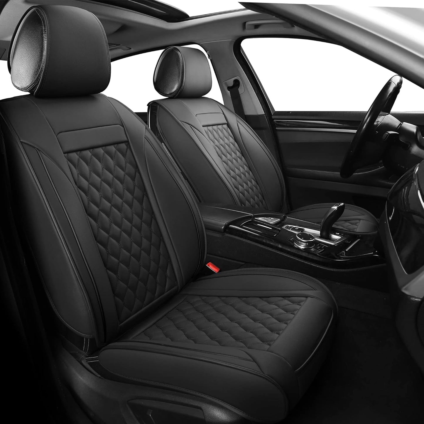Vankerful Car Seat Covers Front Pair,Universal Fit for Most Cars,SUV,Sedans and Pick-up Trucks,Automotive Faux Leather Vehicle Cushion Covers(Front Pair,Black/Blue)
