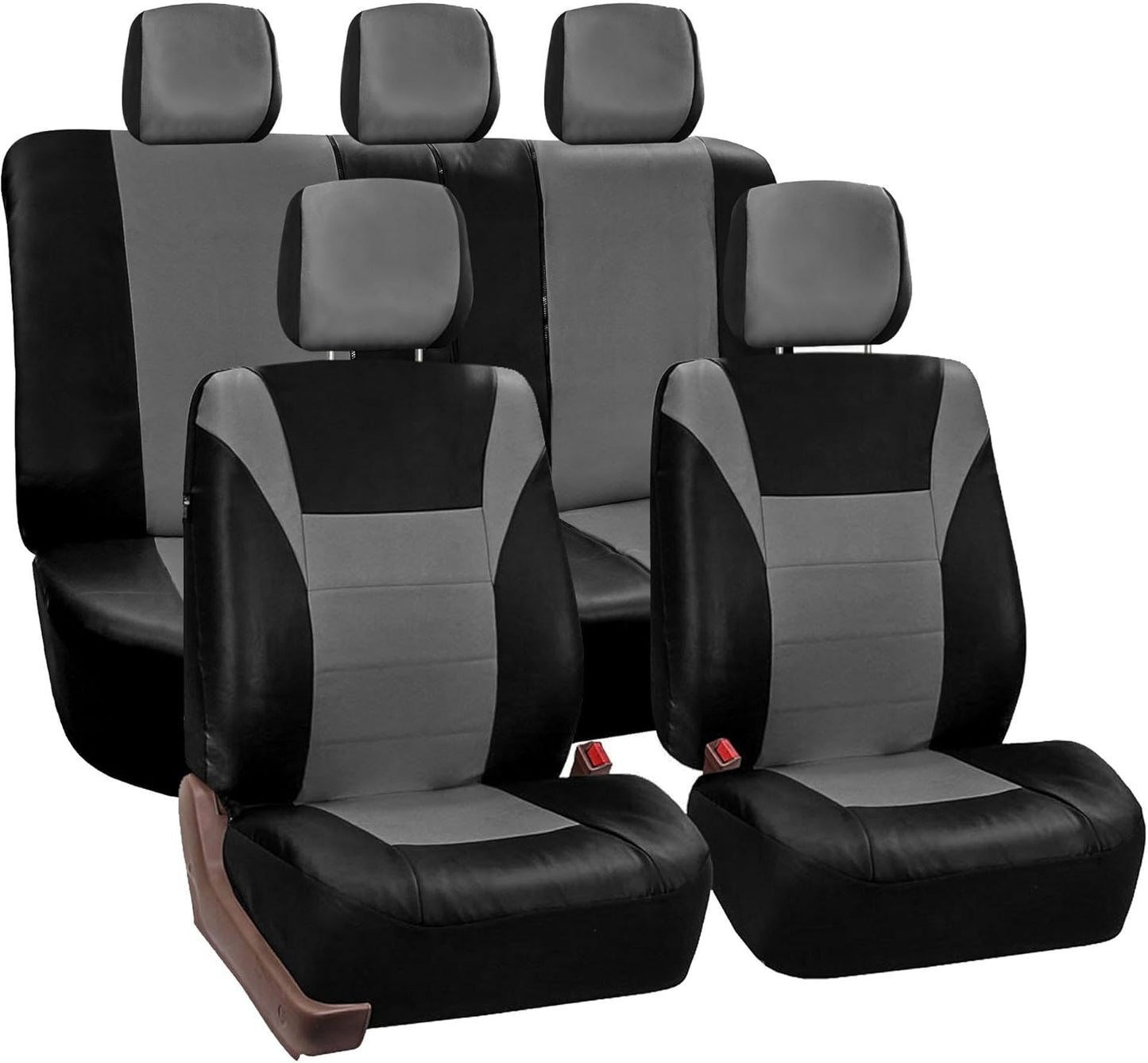 FH Group Racing PU Leather Seat Covers Airbag Compatible & Rear Split Gray