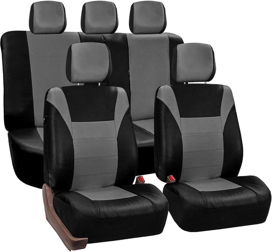 FH Group Racing PU Leather Seat Covers Airbag Compatible & Rear Split Gray