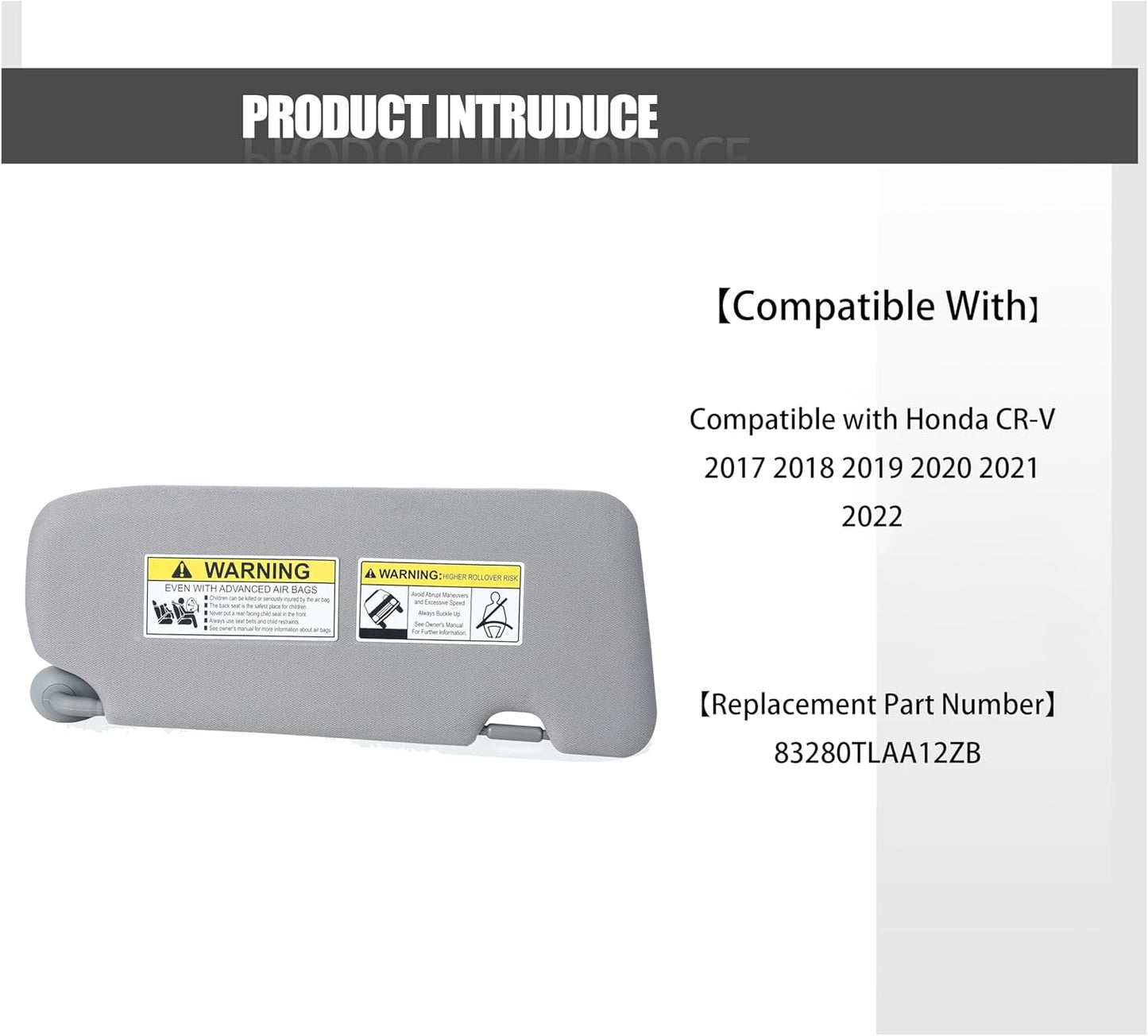 FITIPICI Driver Left Side Sun Visor Compatible with Honda CR-V 2017 2018 2019 2020 2021 2022 Sunshade Replace 83280TLAA12ZB (Gray, Driver Side)