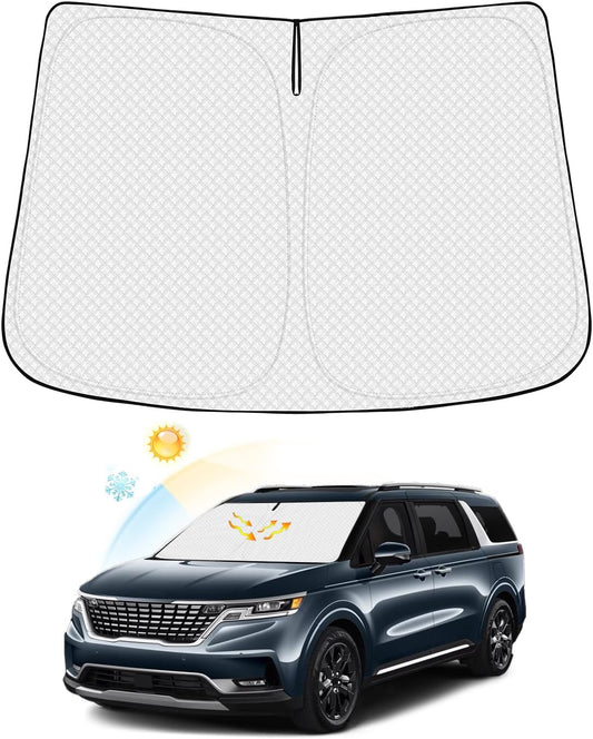 Canvcle Windshield Sun Shade for 2022-2024 2025 Kia Carnival Accessories Thicken 6-Layer Front Window Sunshade Cover Sun Visor Protector Foldable Block UV Rays Keep Vehicle Cool