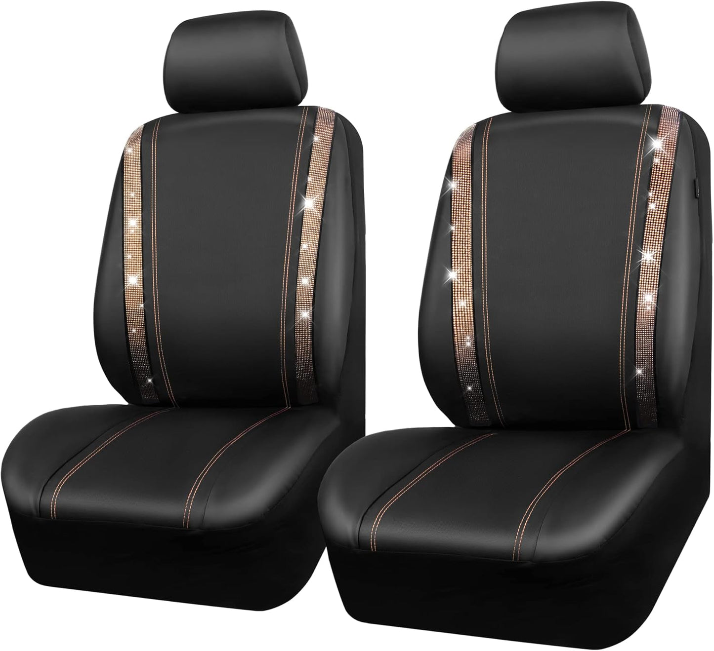CAR PASS Leather Diamond Bling Car Seat Covers 2 Front Interior Sets, Waterproof Universal Shining Glitter Crystal Sparkle Fit for 95% Automotive Truck SUV Cute Women Girl, Beige Rhinestone