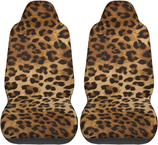 AROONS Cute Leopard Printed Car Seat Covers for Front Seat 2 Pack Elasticity Automotive Seat Cover Universal for Auto Truck Van SUV