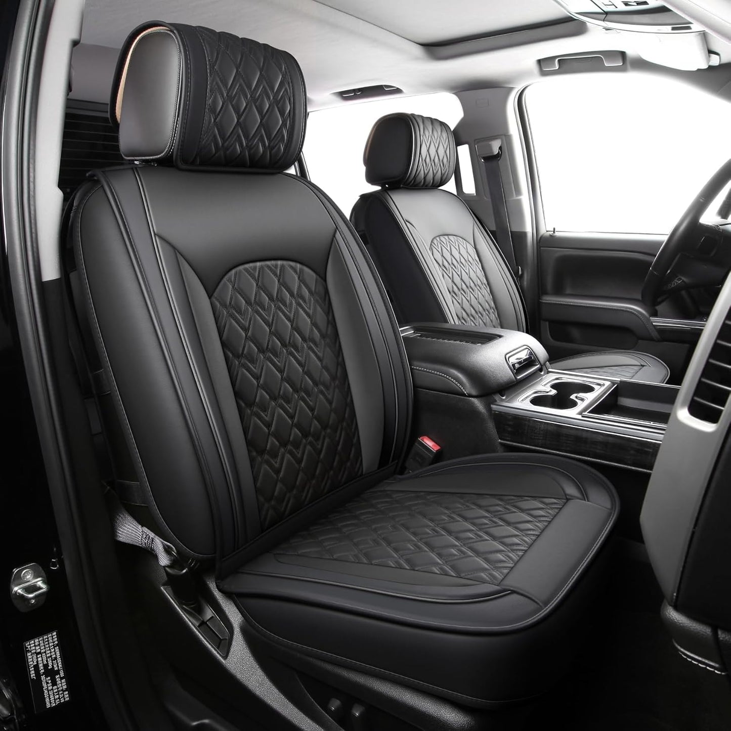 JOJOBAY Chevy Silverado Seat Covers,Leather Seat Covers for GMC Sierra,Custom Fit 2007-2025 1500 2500HD 3500HD Crew Double Extended Regular Cab,LT LZT RST Trail Boss(Front Pair,Black)
