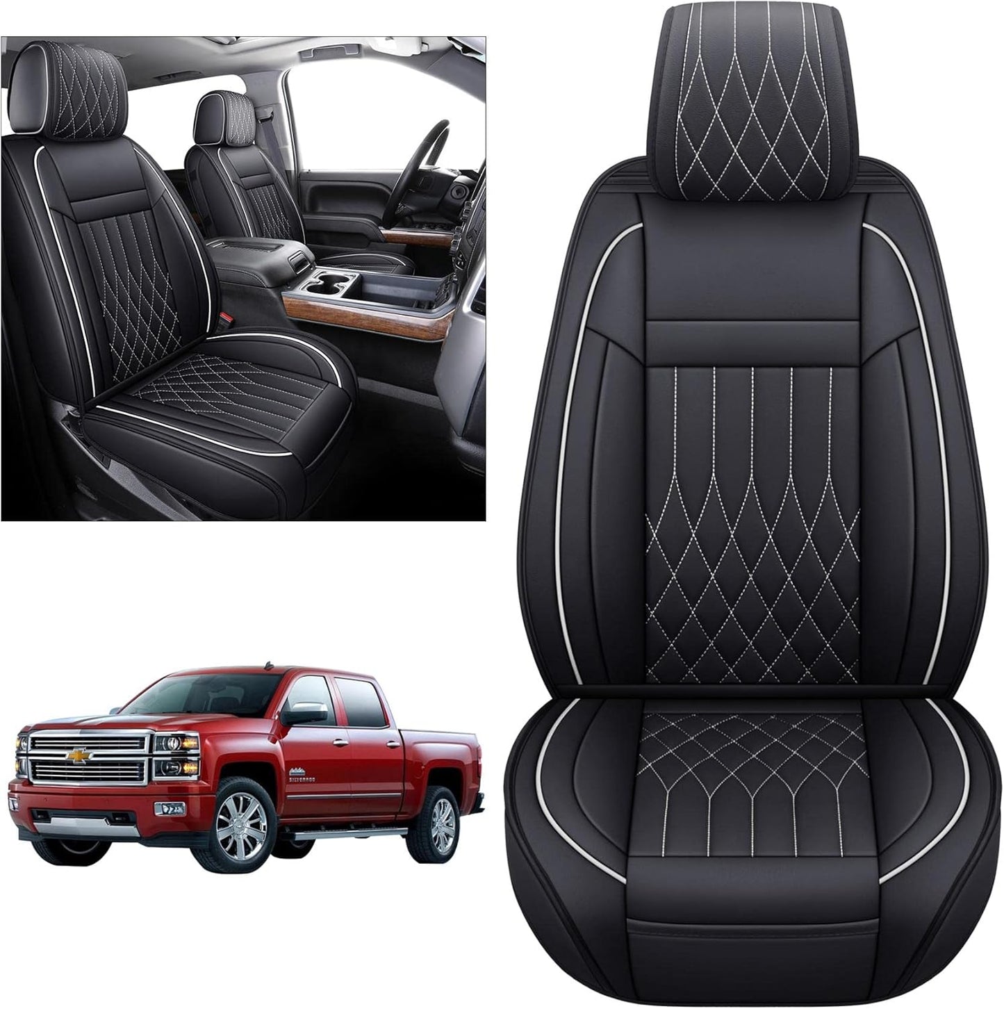 Tomatoman Seat Covers Compatible with Silverado Sierra 2007-2023 2024 2025 1500 2500 3500 HD Truck Trail Boss Z71 Crew Double Cab Front Car Cushions(2 PCS Front/Black)