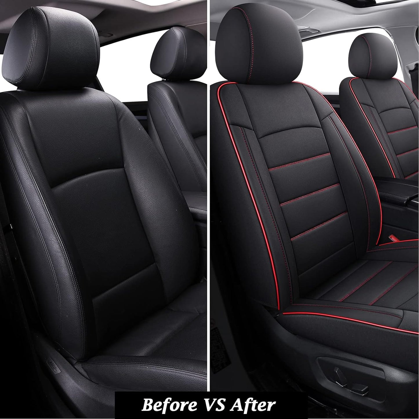 Coverado Car Seat Covers 2-Pack, Front Seat Covers for Cars, Waterproof Neoprene Universal Car Seat Cover Cushions, Auto Car Seats Protective, Seat Covers for Most Cars Trucks Vans SUV Black&Red