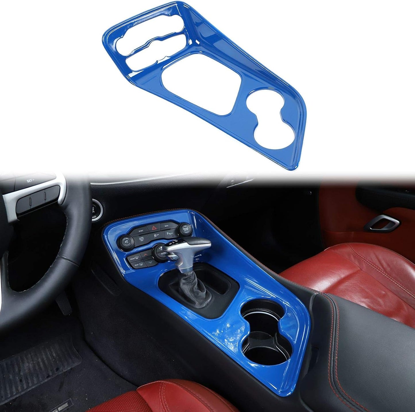 Voodonala Gear Shift Shifter Panel Shift Lever Panel Transmission Gear Selector Gearstick Panel Cover Trim Fit for 2015-2024 Dodge Challenger Interior Accessories ABS Red
