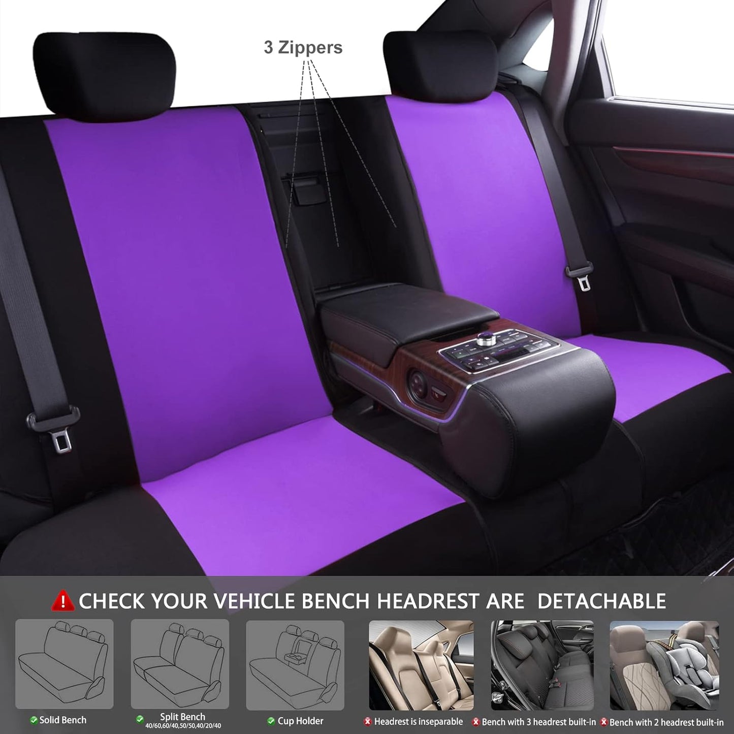 CAR PASS Line Rider Sporty Car Seat Covers Full Set with 4Pcs Waterproof Car Floor Mats Universal Fit Airbag Compatible Automotive Interior Covers for Trucks,Vans,SUV (Combo Set, Black & Purple)