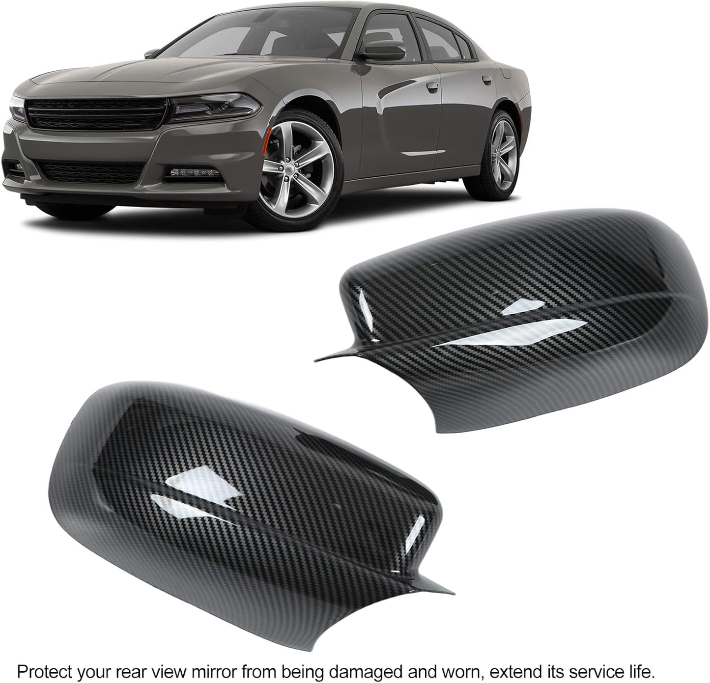 Acouto Rearview Mirror Cover 2PCS Carbon Fiber Style Car Side Mirror Cover with Double Sided Adhesive Accessory Replacement for Chrysler 300 2011‑2019