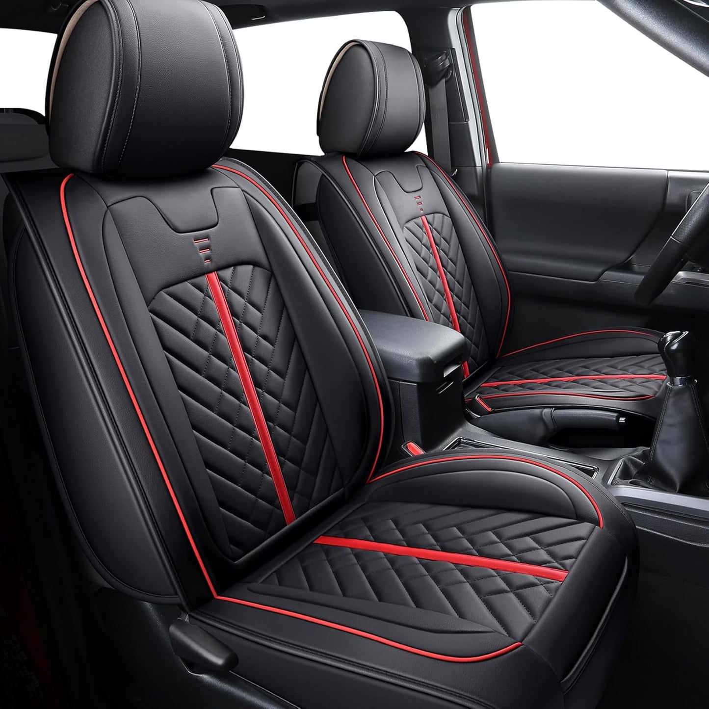 Tomatoman Toyota Tacoma Seat Covers Compatible with 2005-2025 TRD Sr5 V6 Offroad Limited Access Double Cab Truck Waterproof Leather Front Car Cushions(2 PCS Front Set/Black)