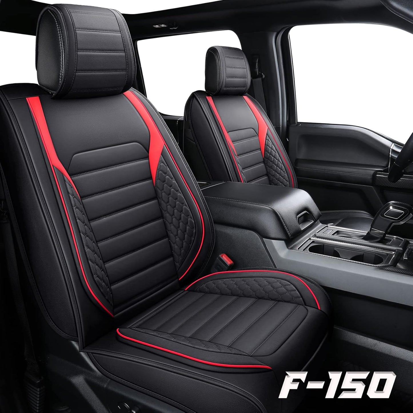 YIERTAI Seat Covers Compatible with Ford F150 for 2009-2023 2024 2025 F-150 2017-2025 F250 F350 F450 King Ranch Supercrew Crew Cab Limited Lariat Truck Leather TSWKM Style(2 PCS Front/Black-White)