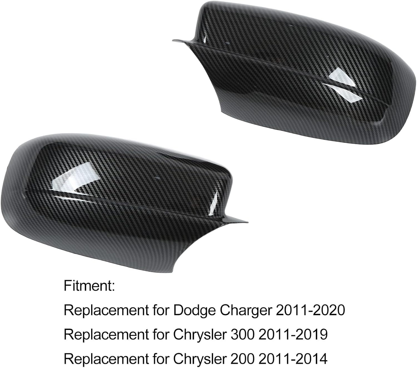 Acouto Rearview Mirror Cover 2PCS Carbon Fiber Style Car Side Mirror Cover with Double Sided Adhesive Accessory Replacement for Chrysler 300 2011‑2019