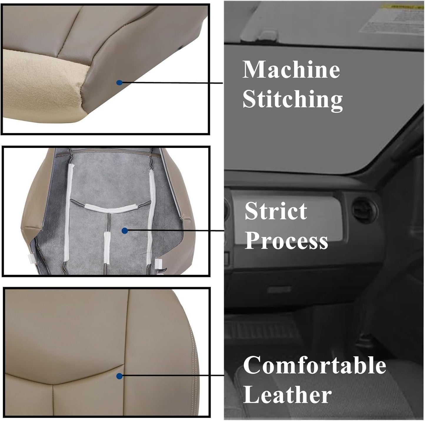 AOUTTUOA Front Driver and Passenger Bottom Microfiber Leather Seat Covers Tan #522 Compatible with Chevy Avalanche Silverado GMC Sierra 1500 2500 3500 HD 2003 2004 2005 2006