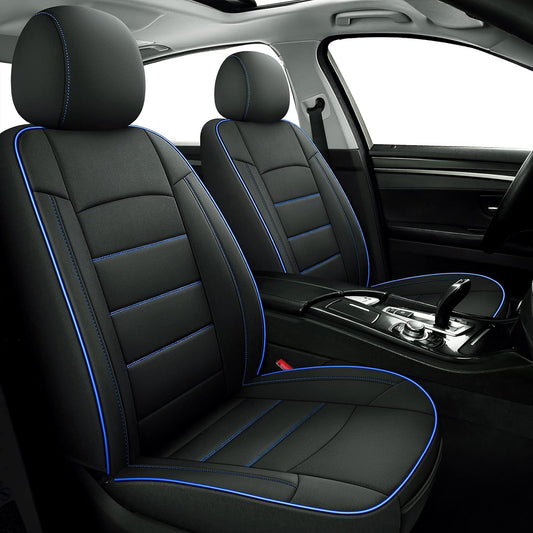 Coverado Car Seat Covers 2-Pack, Front Seat Covers for Cars, Waterproof Neoprene Universal Car Seat Cover Cushions, Auto Car Seats Protective, Seat Covers for Most Cars Trucks Vans SUV Black&Blue Trim
