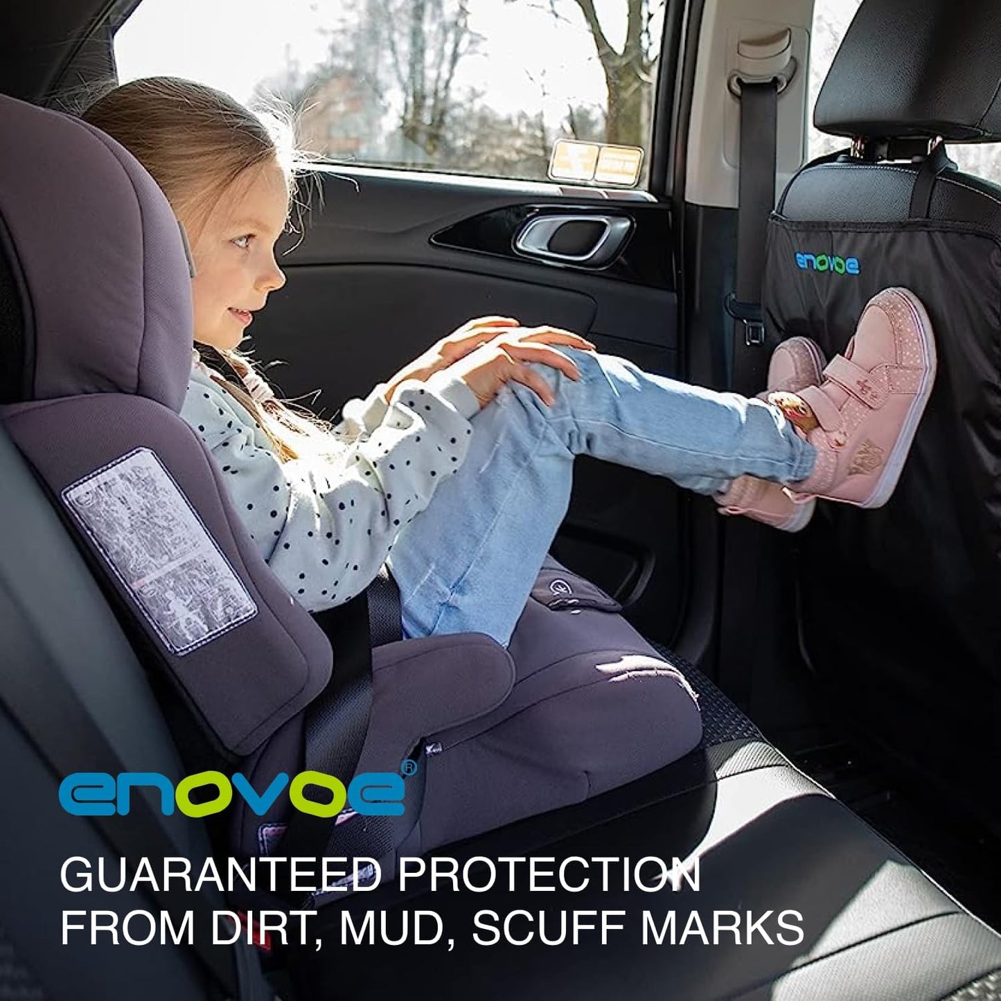 Enovoe Back Seat Protector for Kids - 2 Pack - Premium Quality Car Kick Mats - Best Waterproof Protection for Upholstery from Dirt, Mud, Scratches - Extra Large Car Seat Protector Back of Driver Seat