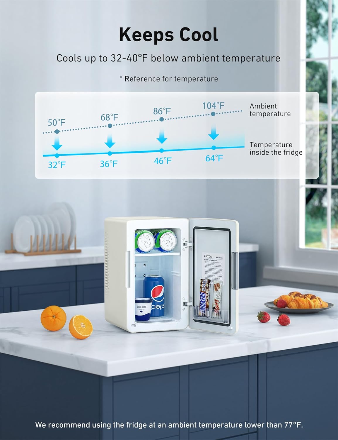 AstroAI Mini Fridge 2.0 Gen, 6 Liter/8 Cans Makeup Skincare Fridge 110V AC/ 12V DC Portable Thermoelectric Cooler and Warmer Little Tiny Fridge for Bedroom, Cosmetics, Christmas (Beige)