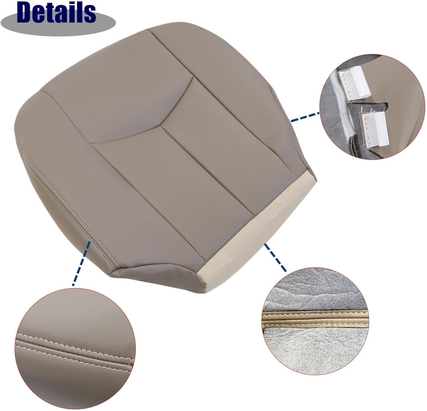 AOUTTUOA Front Driver and Passenger Bottom Microfiber Leather Seat Covers Tan #522 Compatible with Chevy Avalanche Silverado GMC Sierra 1500 2500 3500 HD 2003 2004 2005 2006