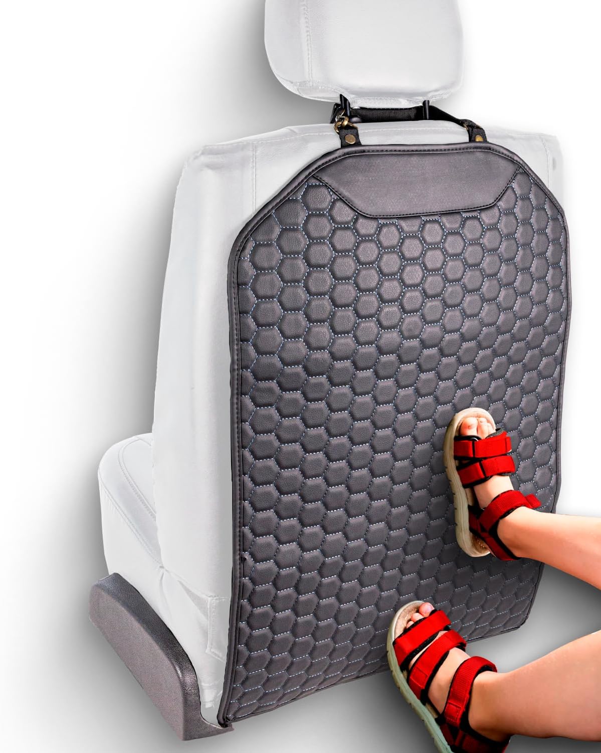 Owleys Premium Leather Car Seat Protector for Back Seat - Back Seat Cover for Kids - Car Kick Mat - Back of Seat Protector for Kids Feet Car Seat Back Protector - 1 Pc Hexy