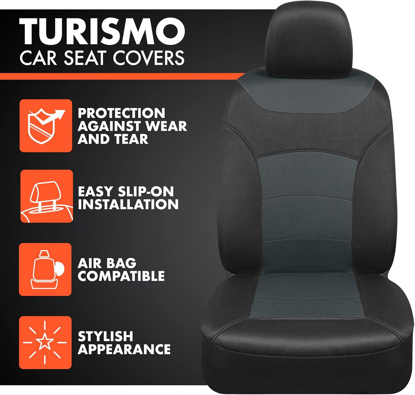 BDK carXS Turismo Car Seat Covers Full Set, Gray Two-Tone Front Seat Covers with Split Rear Bench Back Seat Cover, Automotive Seat Covers for Trucks SUV Van Auto