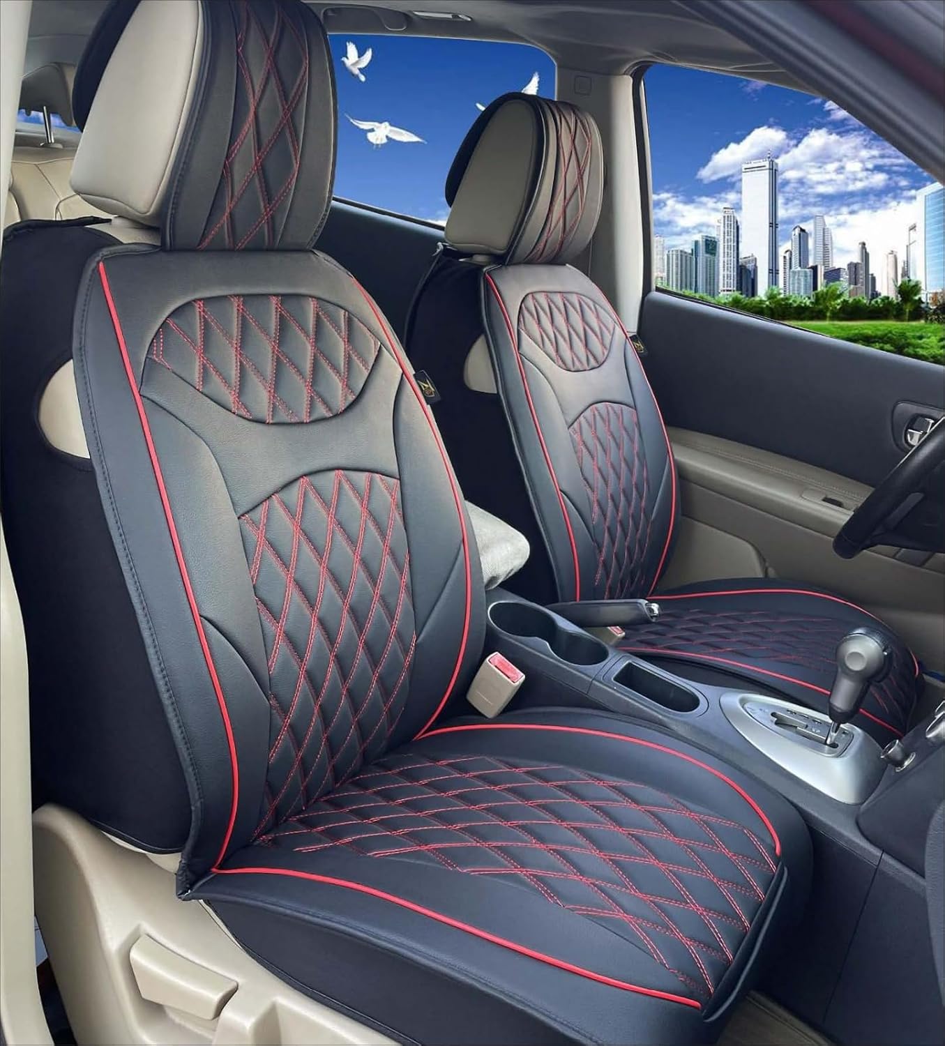 ZACKAUTO - 2 Pair Luxury PU Leather Car Seat Covers Protectors for Front Seat, Compatible with 90% Vehicles (Sedan SUV Truck Van) Front Seat, Black/Red