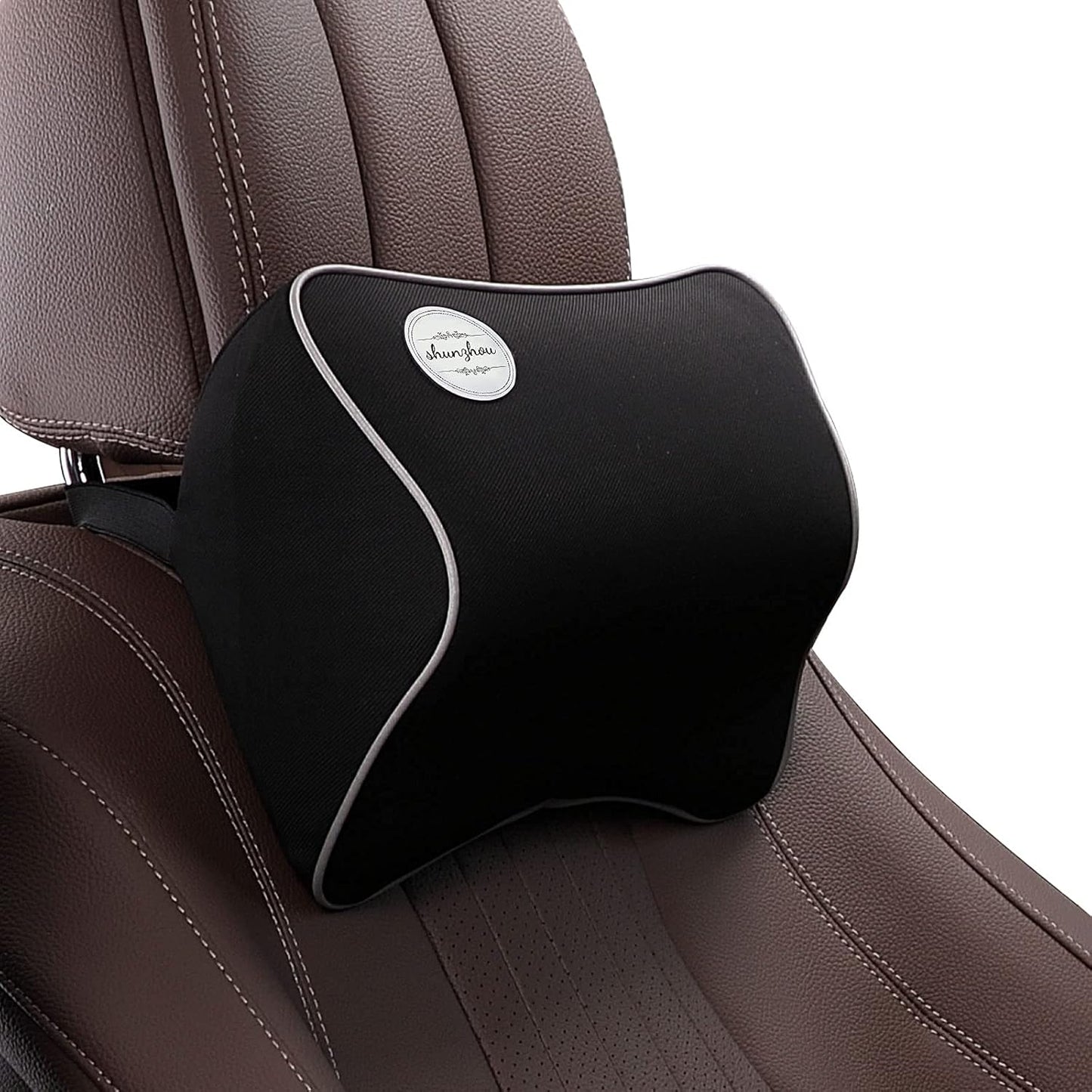 Shunzhou Car Seat Neck Pillow, Ergonomic Headrest Cushion, Memory Foam Neck Support Head Pillows with Adjustable Strap and Washable Cover -Black