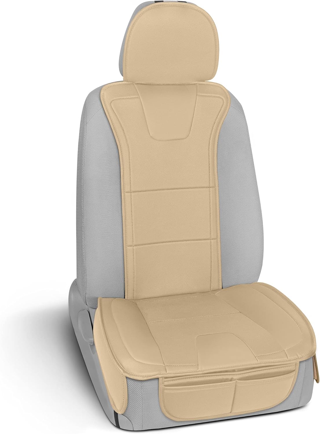 Motor Trend Faux Leather Car Seat Covers, 2 Piece Set – Premium Car Seat Cushions for Front Seats, Padded Car Seat Protectors with Storage Pocket, Seat Covers for Cars Trucks SUV (Solid Beige)