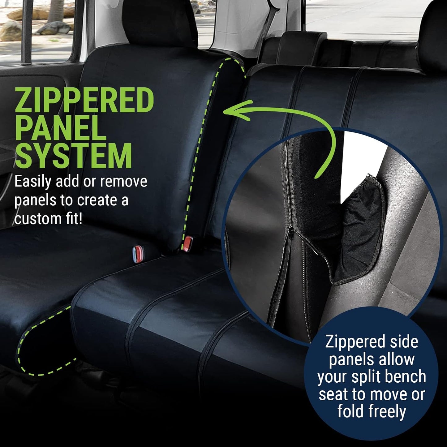 Season Guard SUV 3rd Row Rear Bench Seat Cover for All Split Back Seats; for Folding Bench with 60 40 or 40 60 or Fixed Third Row Backseat; Easy to Clean; Universal; Black Faux Leather