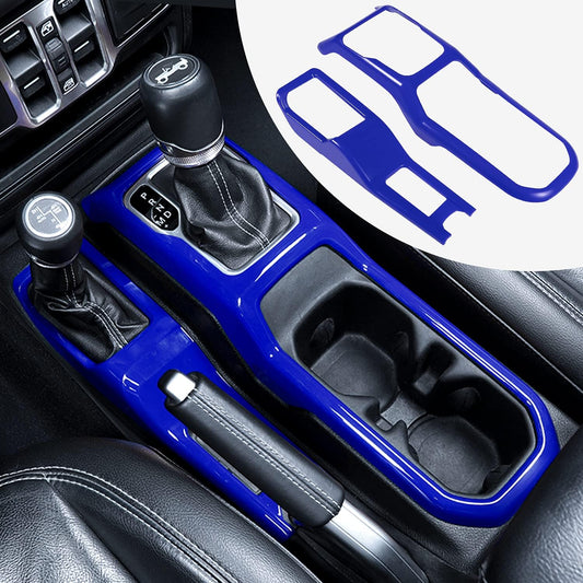 LAIKOU Left & Right 4WD Gear Shift Panel Cover Trim Control Center Console Water Cup Holder Frame Interior Accessories Fits for Jeep Wrangler JL JLU 2018-2024 & Gladiator JT (Blue)