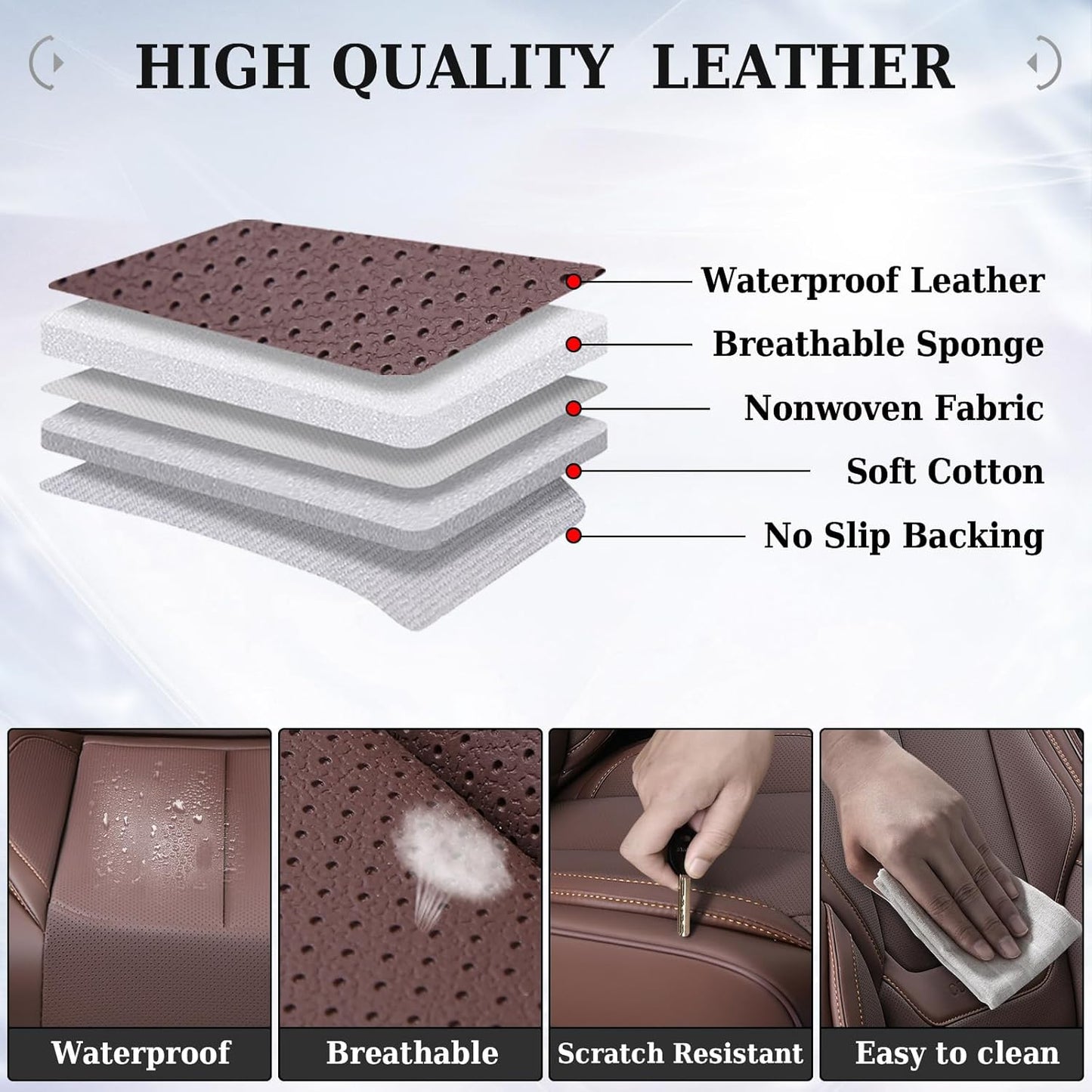 Coverado Front Seat Covers, Waterproof Nappa Leather Seat Covers for Cars, Car Seat Covers Front Seats, Driver Seat Cover, Car Seat Protector Cushions Universal Fit for Most Sedans SUV Truck, Brown