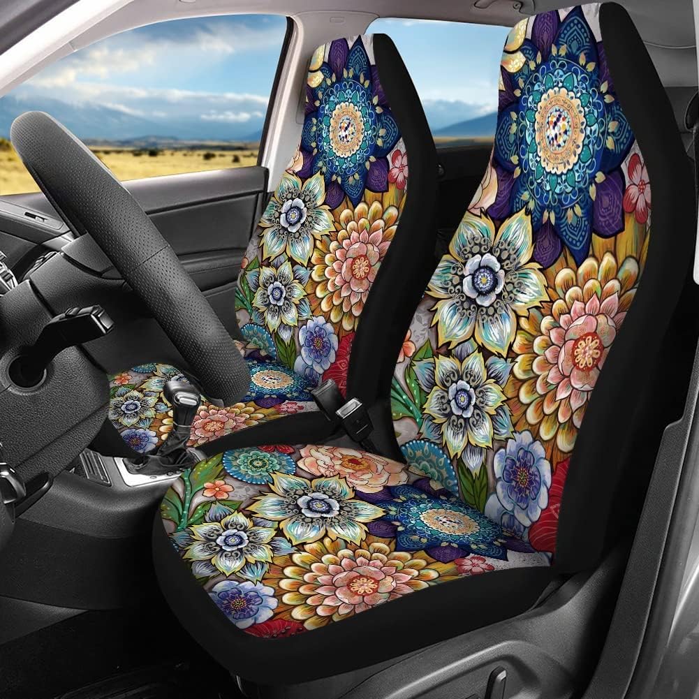 KEIAHUAN Galaxy Owl Car Seat Cover for Women Men, 2 Packs High Back Bucket Universal Fit Auto Seat Covers for Cars, Trucks, SUV, or Van