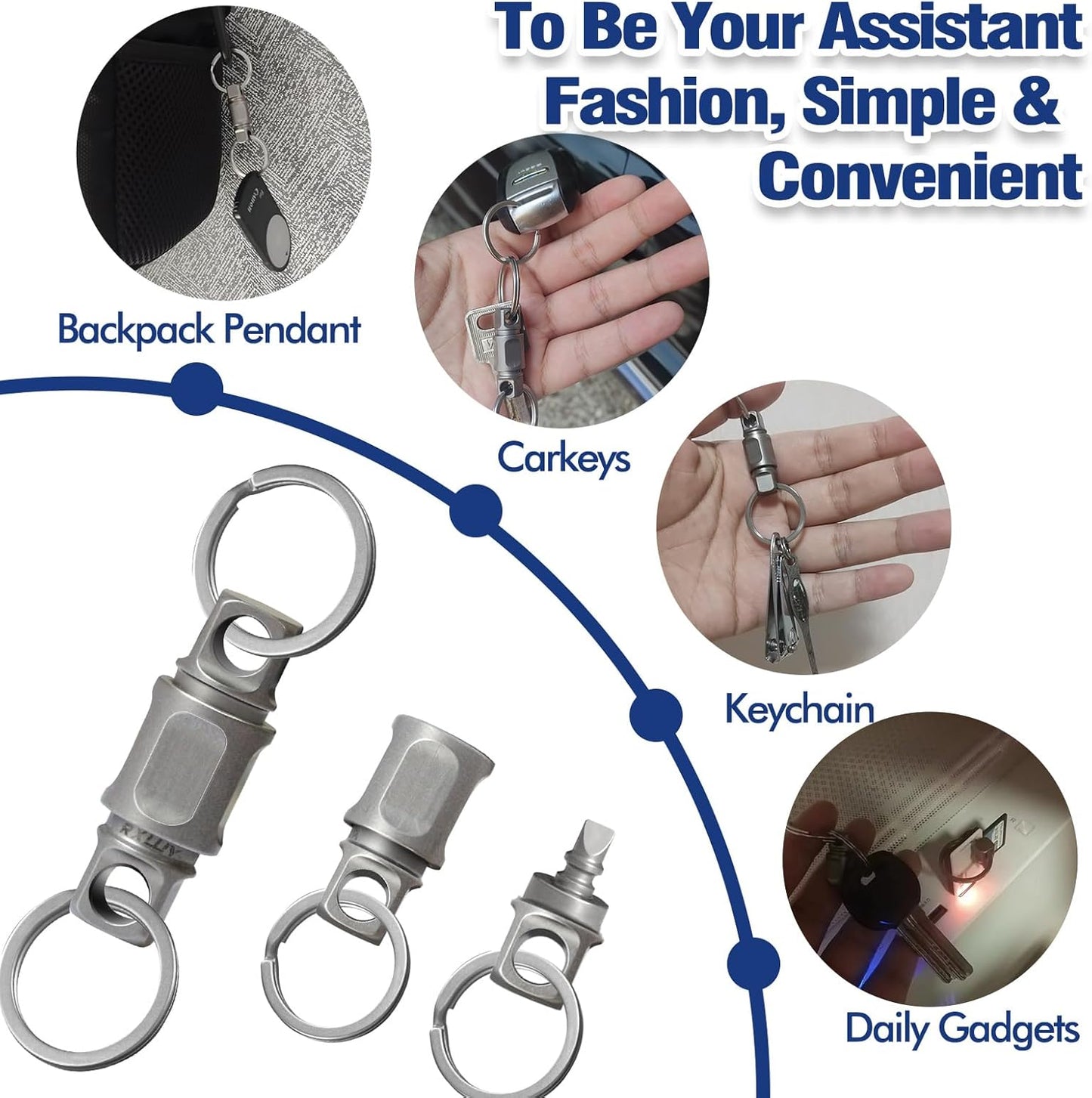 RXLUY Titanium Quick Release Keychain, Detachable Double-End Swivel Convenient EDC Key Chain Clip Ring Holder Car Accessory