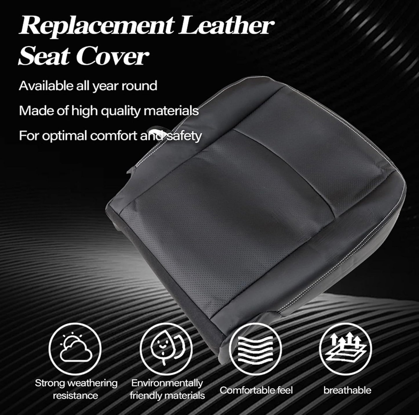 SecosAutoparts Passenger Bottom Replacement Perforated Leather Seat Cover Black Compatible with Dodge Ram 2500 3500 4500 5500 Laramie Sport SLT 2009 2010 2011 2012