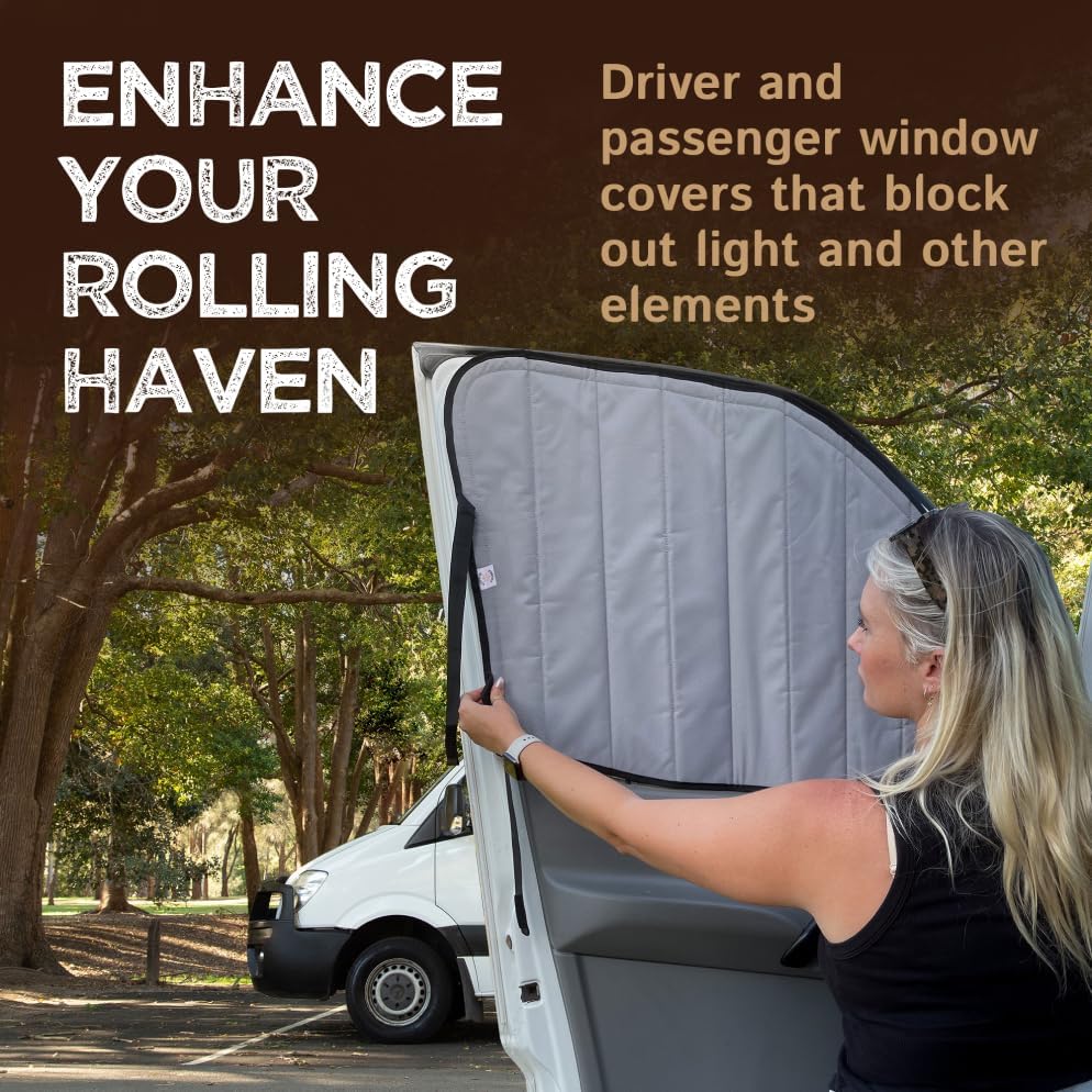 Living in a Bubble Insulated Blackout Front Window Covers for Mercedes Benz Sprinter 2007-2018 (NCV3), Campervan Accessories, Vanlife Must Have Sun Shades and Van Life Essentials (Pair)