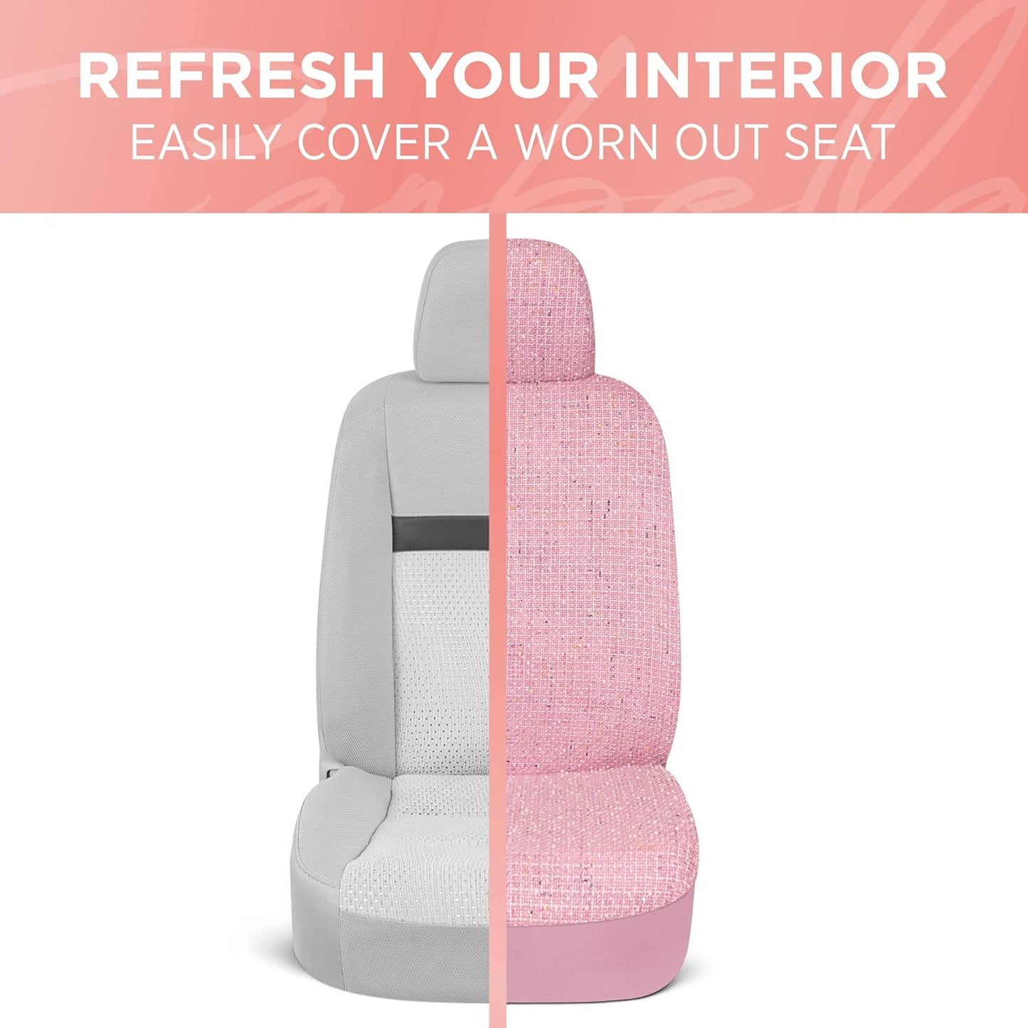 BDK Auto CBSC-6712-PK: Sequin Tweed Seat Cover, 1 Front (2Pc)/Pink
