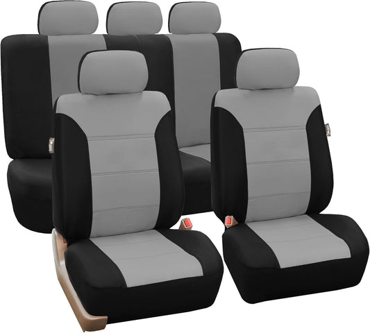 FH-FB065115 Classic Khaki Car Seat Covers Full Set Airbag & Split Ready Gray/Black