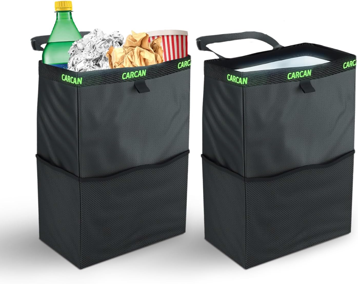 CarCan The Original 3 in 1 Hanging Car Trash Can for Back Seat, Cooler & Storage Bag – Metal Framed, Washable & Reusable Car Trash Bin with 3 Pockets (Pack of 5)
