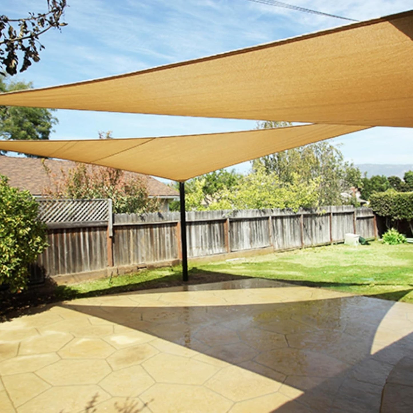 Lucky Monet Sun Shade Sail Rectangle Outdoor Canopy Cover 14ft x 14ft Sail Shade Waterproof UV Block Canopy Shade Cover for Patio Backyard Garden (Sand)