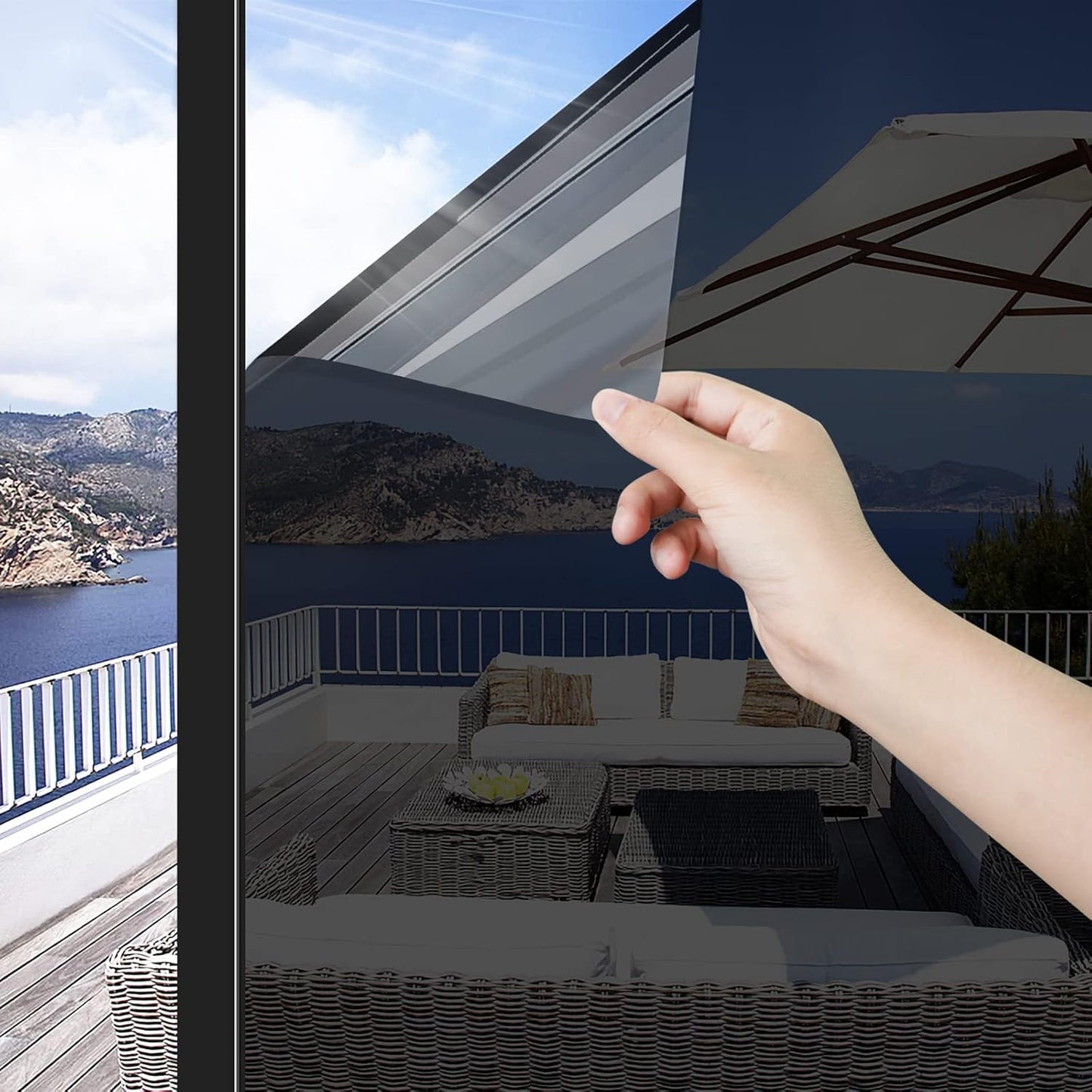 ConCus-T Thickened UV Blocking One Way Window Film Privacy Tint Film for Home Vinyl Film Non-Adhesive Anti UV Static Cling Window Sticker for Skylight, 35.43 Inch X 13.1 Feet