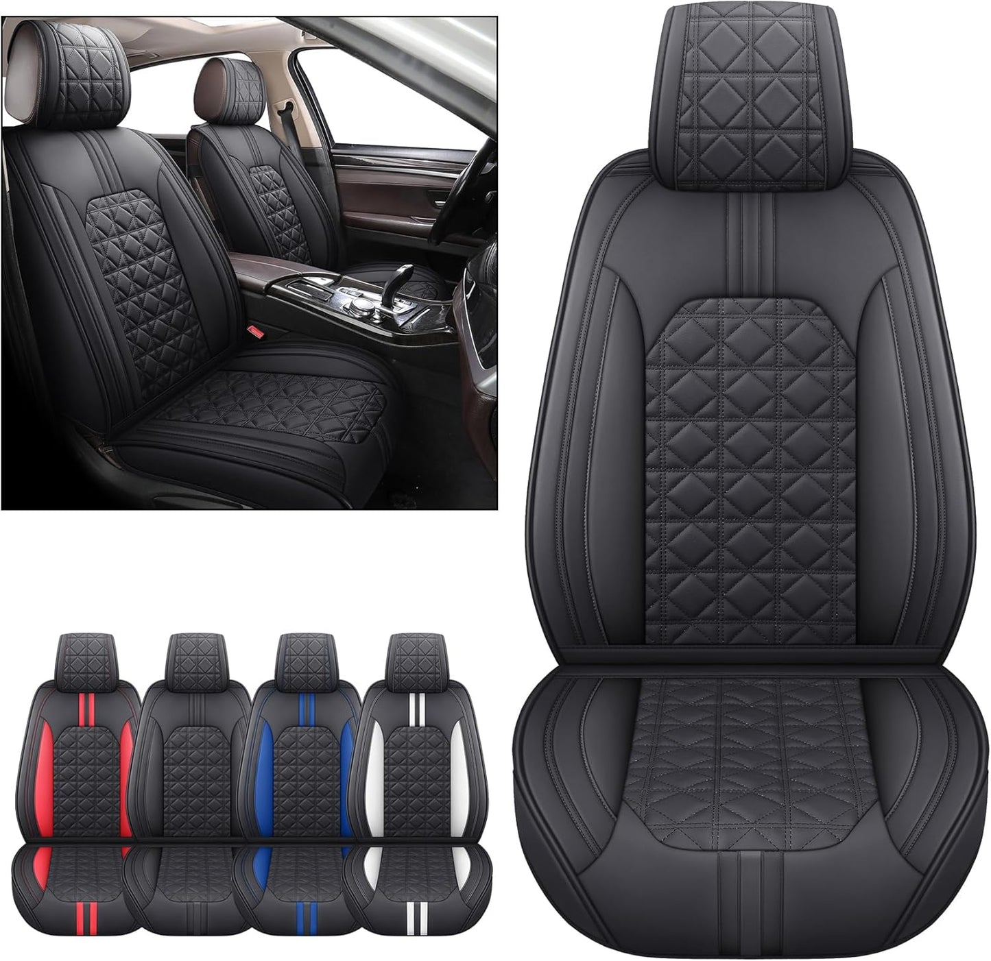 YIERTAI Universal Car Seat Covers Compatible with Toyota Corolla Highlander Honda Civic Odyssey Hybrid Ford Ranger Nissan Rogue Altima Waterproof Leather(2 PCS Front/Black-Brown)