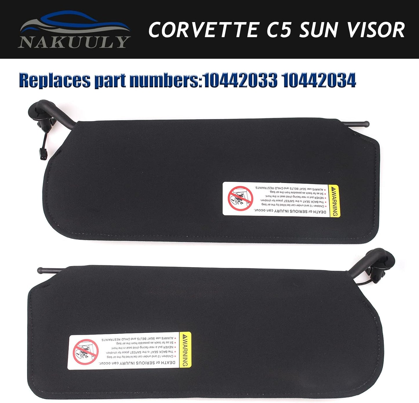 Nakuuly Sun Visor Pair with Updated LED Lighted Vanity Mirror Compatible with Corvette C5 1997-2004 Replaces 10442033 10442034 Left Driver and Right Passenger Side Black Sunvisors