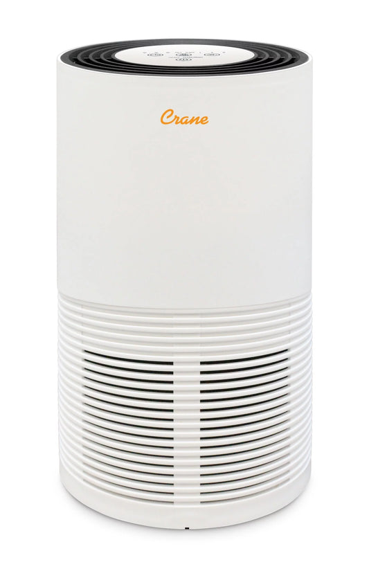 Crane - USA True HEPA Tower Air Purifier with UV Light, 300 Sq feet Coverage, White