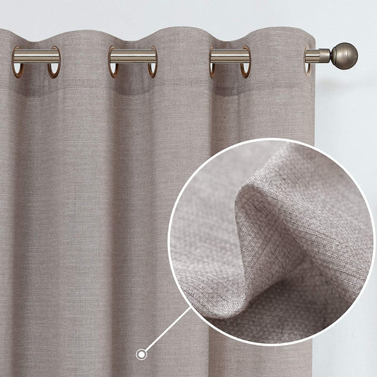 Vangao Linen Blended Cray Curtains Light Filtering Semi Sheer Curtains 2 panels for Living Room Bedroom Grommet Drapes 52 x 84