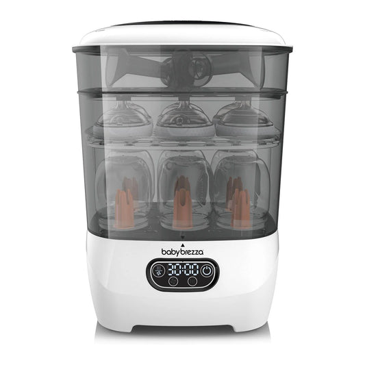 Baby Brezza Bottle Sterilizer and Dryer Advanced Electric Steam Sterilization Machine Universal Sterilizing for All Bottles: Plastic Glass Pacifiers Breast Pump Parts - HEPA Filtration White