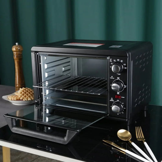 KEHOMY Simple Deluxe Toaster Oven with 20Litres Capacity,Compact Size Countertop Toaster, Easy to Control with Timer-Bake-Broil-Toast Setting, 1200W, Stainless Steel,16x11in,Black,Extra Large