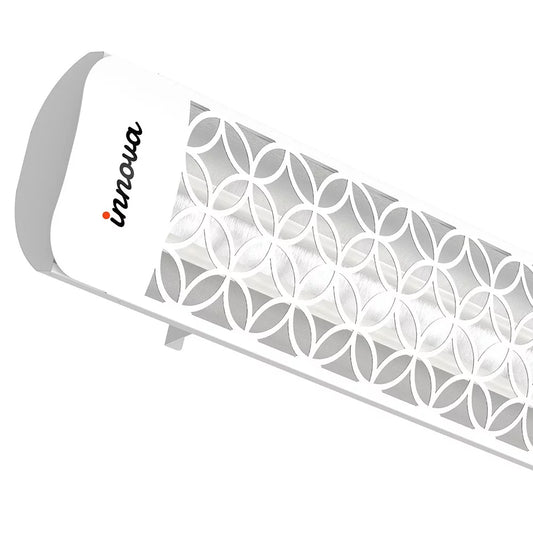 Innova-4000 Watt Electric Infrared Dual Element Heater-277 Voltage-White Finish-Clover Decorative Fascia-Outdoor Wall Mount Electric Heater-EF40277W2