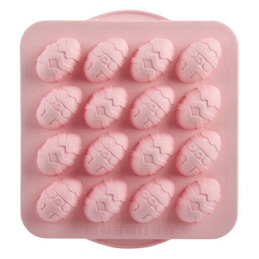 Trudeau Easter Decorated Egg Cupcake Baking Pan, Patented Structure Silicone, Red, 16 Count